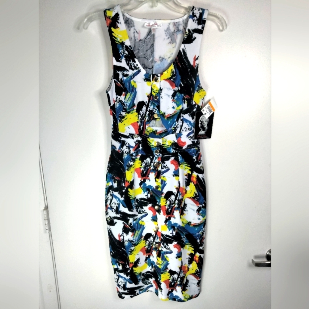 Marilyn Monroe (Size S) Multicolored Button Peekaboo Midsection Dress  (NEW-NWT)